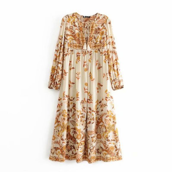 Boho chic Floral Print TAssel Detail Dress - Picture 7 of 8
